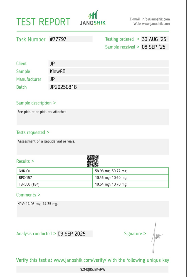 KLOW BPC-157, TB-500, KPV, GHK-CU 80mg 50/10/10/10 - Image 2